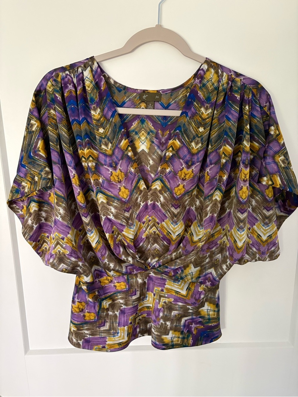 Abstract Chevron Purple Blouse with Dolman Sleeves